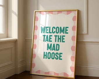 Mad Hoose Print | Pink Striped Retro Typography | Scottish Wall Decor