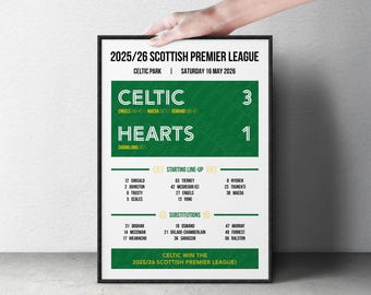 Celtic v Hearts Scottish Premier League 2025-26 Print | Football Match Stats Poster
