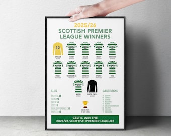Celtic v Hearts Football Print | Scottish Premier League Poster | 2025-26 SPL Winners