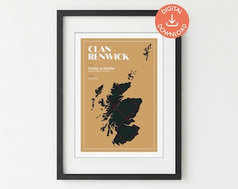 Lámina tartán de Renwick / Arte mural con apellidos / Póster de clan escocés (Descarga digital A5/A4/A3)