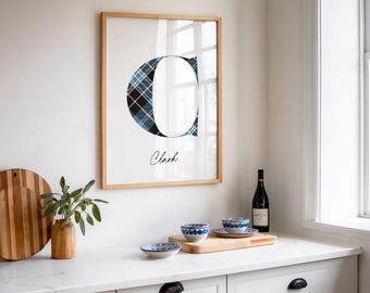 Clark Tartan Surname Print | Scottish Wall Art | Scotland Decor Gift | Letter C Poster