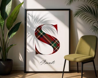 Stewart Tartan Surname Print | Scottish Wall Art | Scotland Decor Gift | Letter S Poster