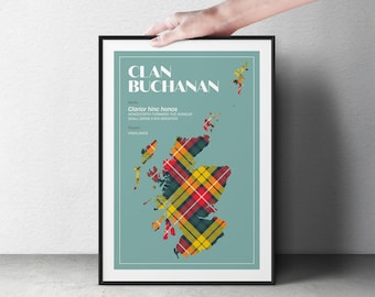 Buchanan Tartan Map Print | Surname Wall Poster | Scottish Clan Heritage Gift | Wedding Present