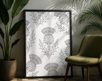 Scottish Thistle Print | Botanical Wall Art in Black and White