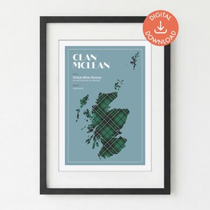 McLean Schotse ruitprint | Muurkunst achternaam (digitale download, A5/A4/A3)