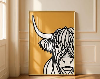 Colourful Highland Cow Print  |  Modern Scottish Wall Art