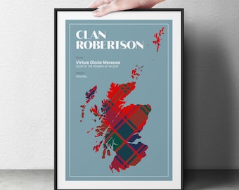 Robertson Scottish Clan Tartan Map Print | Surname Poster | Heritage Present