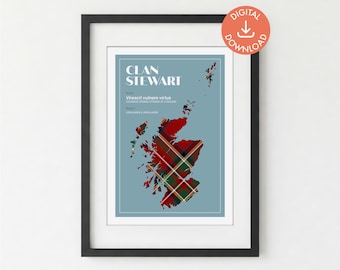 Stewart skotsk klan-tartantryck | Väggkonst med efternamn (digital nedladdning A5/A4/A3)