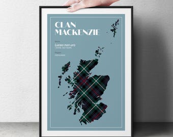 MacKenzie Scottish Clan Tartan Map Print | Surname Wall Poster | Heritage Gift | Wedding Present