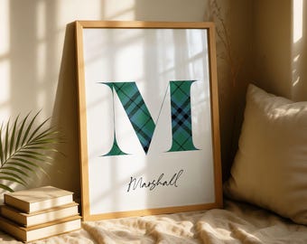Marshall Tartan Surname Print | Scottish Wall Art | Scotland Decor Gift | Letter M Poster