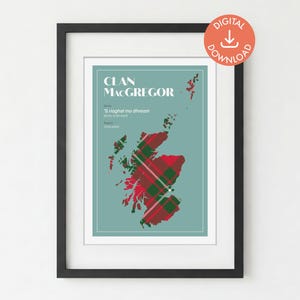 Lámina de tartán del clan escocés MacGregor / Arte mural con apellido (Descarga digital A5/A4/A3)