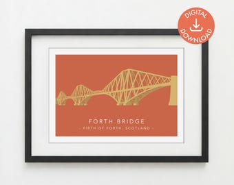 Forth Bridge Print | Scottish Wall Art | Scotland Landmark Design (Digital Download A5/A4/A3)