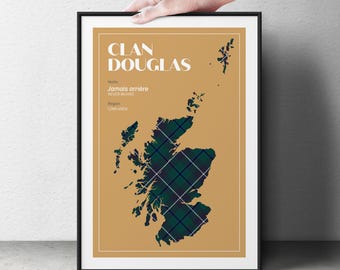 Douglas Tartan Art Print | Surname Wall Poster | Family Heritage Map