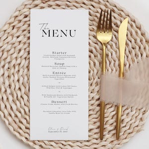 Modern Minimalist Wedding Menu Template: Black and White Reception (Canva, 4x9 Digital Download)