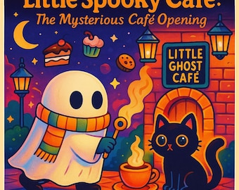 Little Spooky Café Coloring Book PDF, Cute Halloween Ghost  Cat Pages, Cozy Digital Download for Kids & Adults, Kawaii Printable Coloring