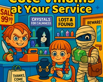 Cute Villains Coloring Book for Adult, Funny Horror Customer Service Chaos, Halloween Kawaii Monster Activity, Printable Coloring Pages PDF