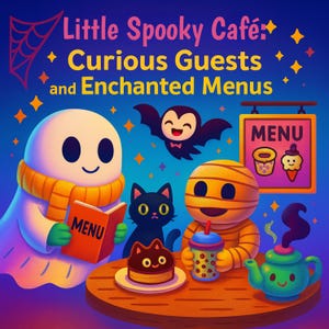 Little Spooky Café Coloring Book | Cute Halloween Coloring Pages | Ghosts, Black Cats, and Magic Menu Fun