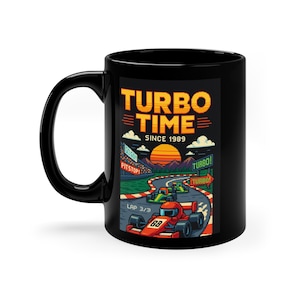 Retro Racing Arcade Video Game Mug, Gamer Coffee Cup, 11oz Black Customizable Tea Cup, Gaming Mugs, Gift for Video Game Lover, Vintage Style