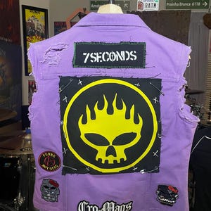 Upcycled Denim Battle Vest: Heavy Metal Patches, Size S