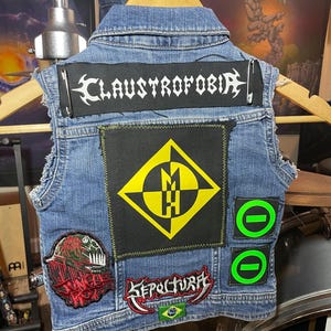 Kids&#39; XS Heavy Metal Denim Vest: Band Patches, Distressed