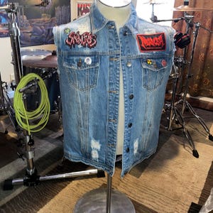 Custom Heavy Metal Battle Vest  Upcycled Denim with Band Patches