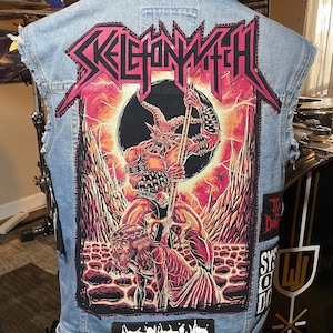 Adult XS - Skeleton Witch  - Metal Battle Vest – Handmade  Jacket w/ Band Patches –