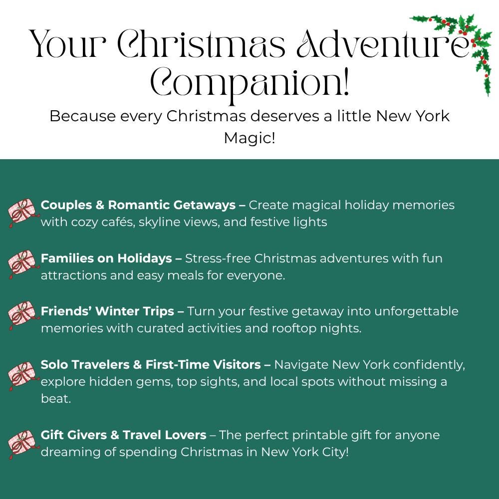 New York City Christmas Itinerary | 5 Day NYC Holiday Travel Guide |  Printable Winter Travel Planner | Christmas in NYC Digital Download - Etsy, image size:1000x1000