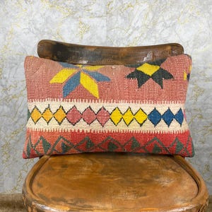 Handmade Decorative Kilim Pillow 12x20, Unique Throw Pillows, Lumbar Throw Pillow, Boho Kilim Pillow, Kilim Pillow Covers, Gift for Mom