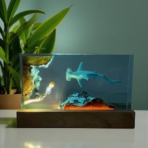 Resin Shark Lamp, Ocean Night Light, Handmade Home Decor