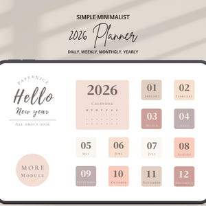 Agenda Digital Simples 2026 | Agenda Minimalista Diária, Semanal e Mensal | iPad | Compatível com GoodNotes
