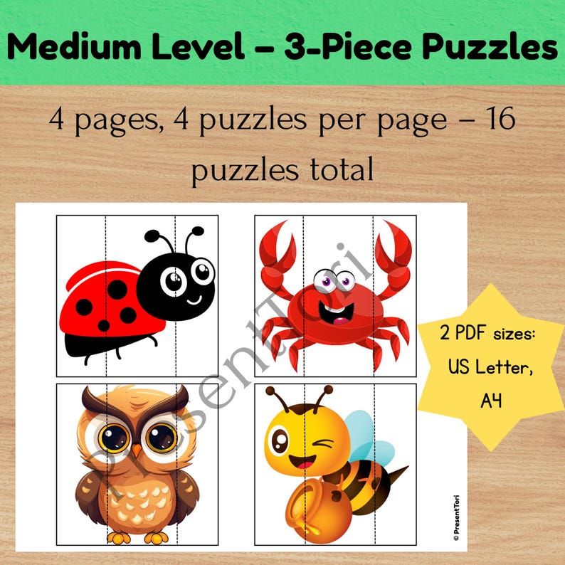 60-piece Printable Kids Puzzle Set, Matching Game and Symmetry Puzzles ...