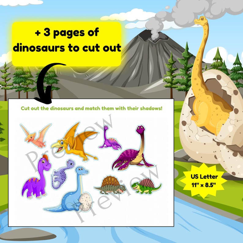 Dinosaur Shadow Matching Game – Montessori Learning Puzzle – Instant ...