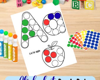 Afdrukbaar alfabet, stippen, letters met stippen, fijne motoriek voorschoolse activiteit, montessori-alfabetwerkbladen, letteroefening peuter
