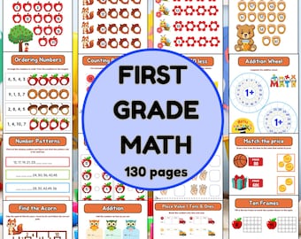 First Grade Math Worksheets, Addition, Subtraction, Homeschool Teacher Resources, Digital Download