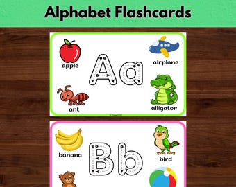 Alphabet Tracing Cards, Letter Tracing, Letter of the Alphabet Worksheets, A–Z Flashcards PDF, Preschool Kindergarten Printable for Kids