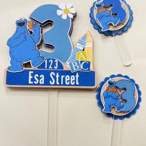 Op maat gemaakte koekjesmonstertaart- en cupcaketoppers