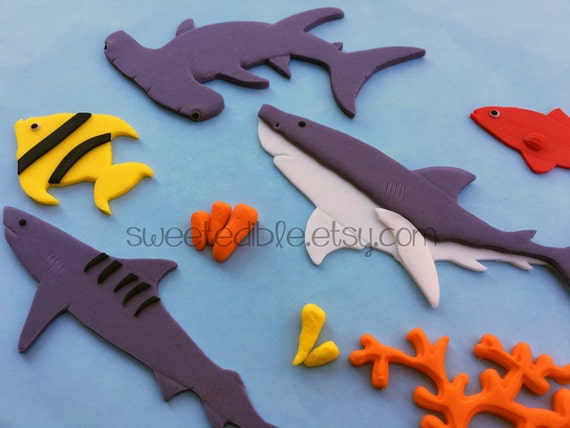 Sharks Edible Cake Decoratons Etsy
