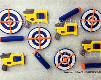 DELuXE Set of TARGET, GuNS and FOAM DART Fondant Cupcake Toppers