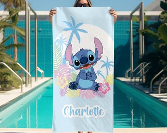 Stitch Beach Towel, Custom Beach Towel, Disney, Custom Stitch, Disney Trip, Birthday Gift, Christmas, Halloween Gift, Personalization Gift