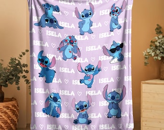 Personalized Kids Name Blanket, Stitch Blanket, Personalized Lilo Stitch Baby Blanket, Custom Name Stitch Baby Blanket, Birthday Gift