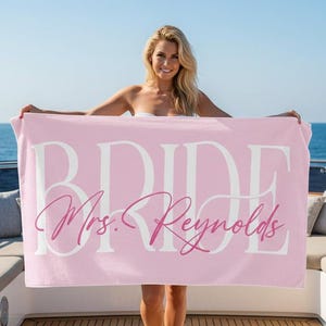 Custom Bride Beach Towel, Personalized Wedding Gift, Mrs. Beach Towel Gift, Honeymoon/Bachelorette Trip, Bridal Shower Gift
