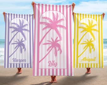 Toalla de playa personalizada con palmera: regalo vacacional personalizado