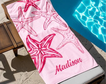 Toallas de playa, toalla de playa personalizada con estrellas de mar, toalla de playa personalizada con estrellas de mar, toalla de playa esencial para el verano, regalos de despedida de soltera