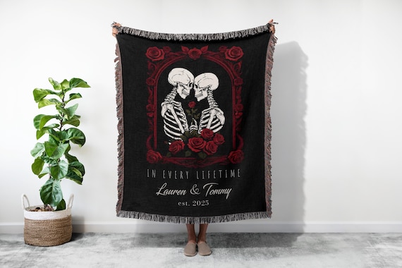 Skeleton Couple Till Death Blanket, Personalized Skeleton Lovers Wedding Blanket, Spooky Goth Couple Halloween Gift, Valentines, Anniversary