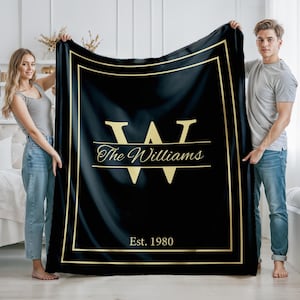 Personalized Monogram Family Name Blanket, Custom Initial Throw Blanket, Newlywed Gift, Family Established Design, Christmas Gift