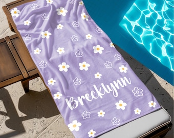Daisy Custom Beach Towel, Groovy Personalized Pool Towel, Bachelorette Bridesmaid Gifts, Kids Custom Name Pool Towels, Kids Beach Towel