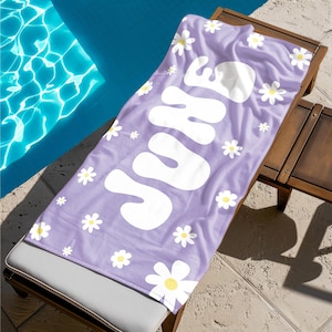 Daisy Custom Beach Towel, Groovy Personalized Pool Towel, Bachelorette Bridesmaid Gifts, Kids Custom Name Pool Towels, Kids Beach Towel