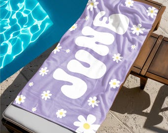 Daisy Custom Beach Towel, Groovy Personalized Pool Towel, Bachelorette Bridesmaid Gifts, Kids Custom Name Pool Towels, Kids Beach Towel