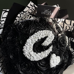 30 Eternal Ribbon Rose Bouquet with Custom ‘C’ Initial: Elegant Handmade Gift for Any Occasion