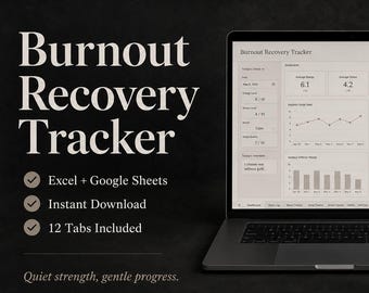 Strumento di monitoraggio del recupero dal burnout / Foglio di calcolo per la gestione della stanchezza lavorativa (Excel, Fogli Google) (Download immediato)